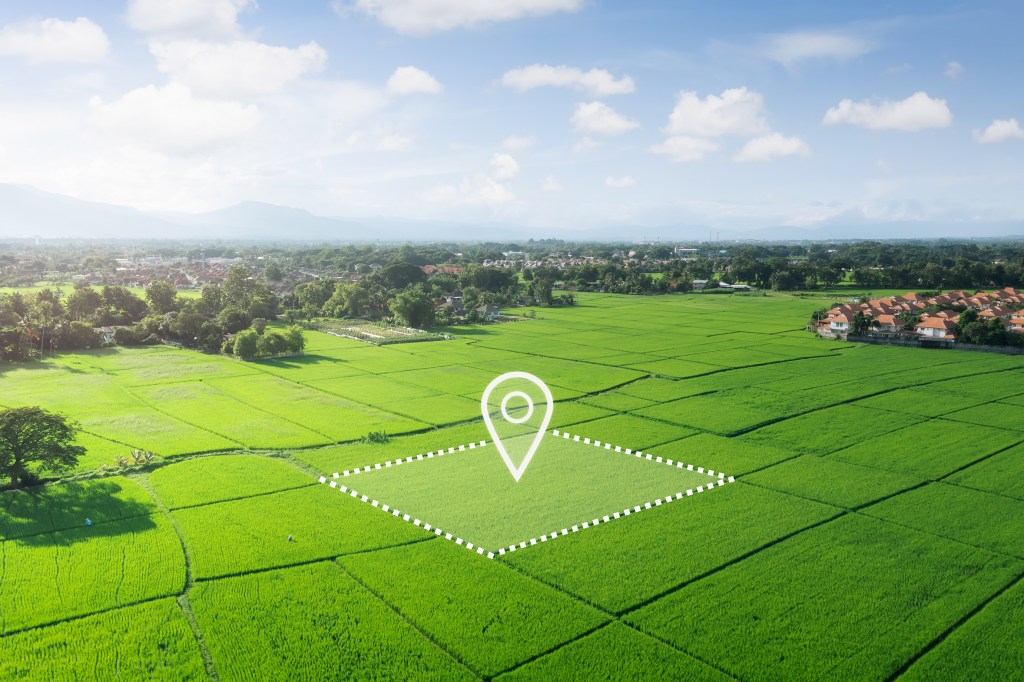 Aerial view of a vacant land plot ready for building